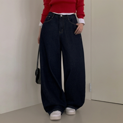 【丈別】ポケットデニムワイドパンツ BLUE
