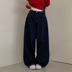 【丈別】ポケットデニムワイドパンツ BLUE