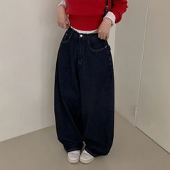 【丈別】ポケットデニムワイドパンツ BLUE