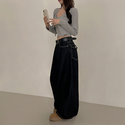 【丈別】ポケットデニムワイドパンツ BLACK DENIM