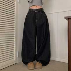 【丈別】ポケットデニムワイドパンツ BLACK DENIM