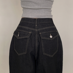 【丈別】ポケットデニムワイドパンツ BLACK DENIM
