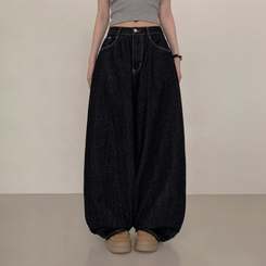 【丈別】ポケットデニムワイドパンツ BLACK DENIM