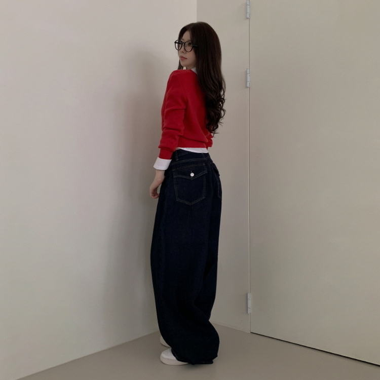 【丈別】ポケットデニムワイドパンツ BLUE