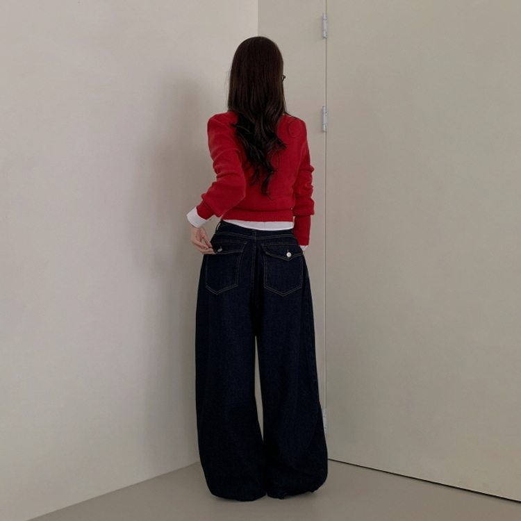 【丈別】ポケットデニムワイドパンツ BLUE