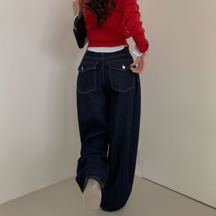 【丈別】ポケットデニムワイドパンツ BLUE