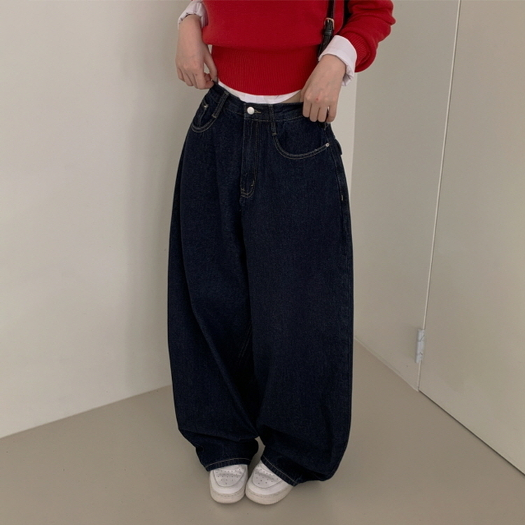 【丈別】ポケットデニムワイドパンツ BLUE