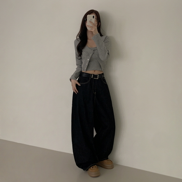 【丈別】ポケットデニムワイドパンツ BLACK DENIM