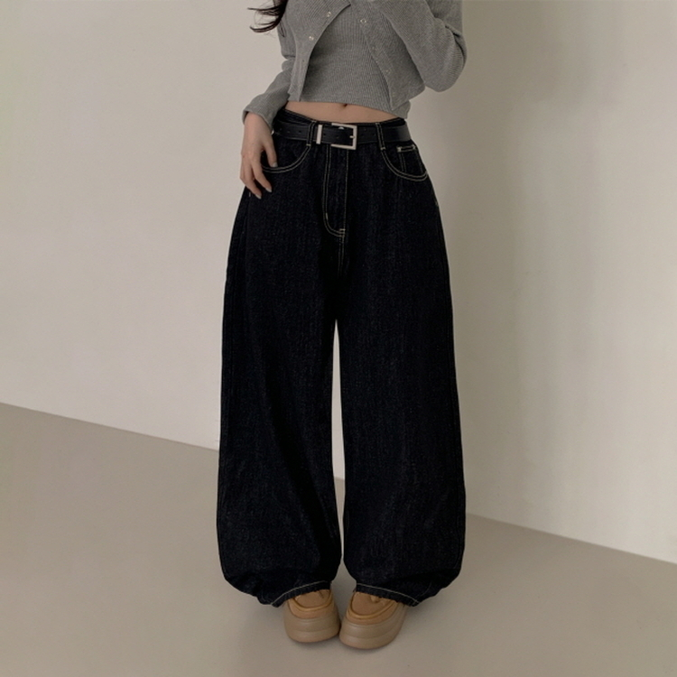 【丈別】ポケットデニムワイドパンツ BLACK DENIM