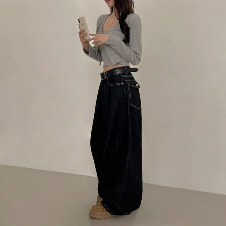 【丈別】ポケットデニムワイドパンツ BLACK DENIM