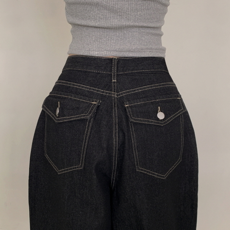 【丈別】ポケットデニムワイドパンツ BLACK DENIM