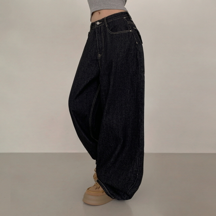 【丈別】ポケットデニムワイドパンツ BLACK DENIM