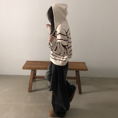 ストライプニットフードジップアップ｜ジャンパー｜韓国ファッション