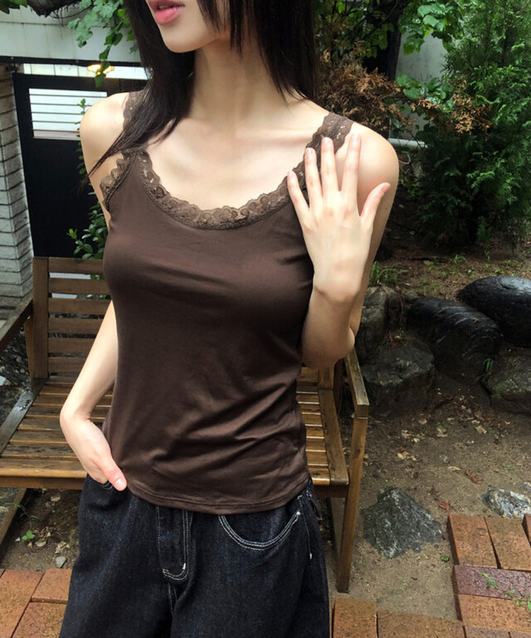 レーススリムキャミソール(5color) BROWN