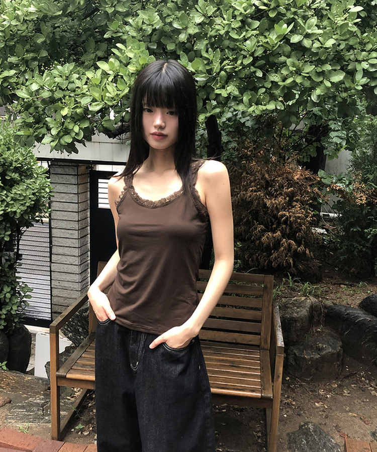 レーススリムキャミソール(5color) BROWN