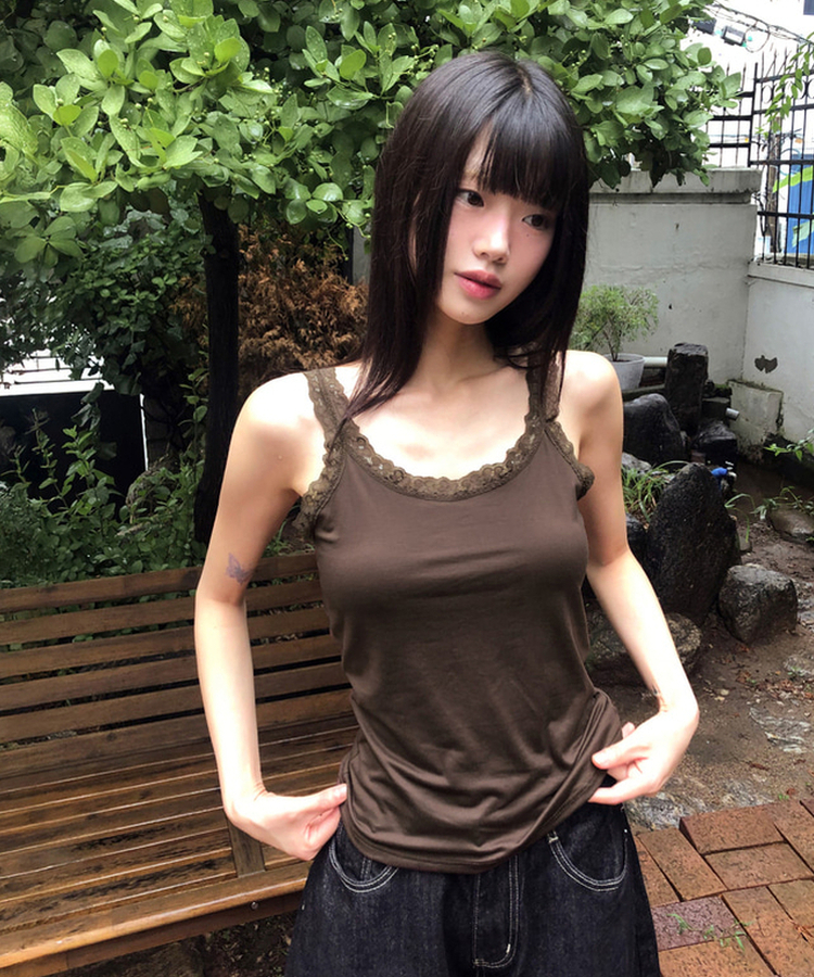 レーススリムキャミソール(5color) BROWN