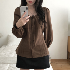 リボンパフブラウス BROWN