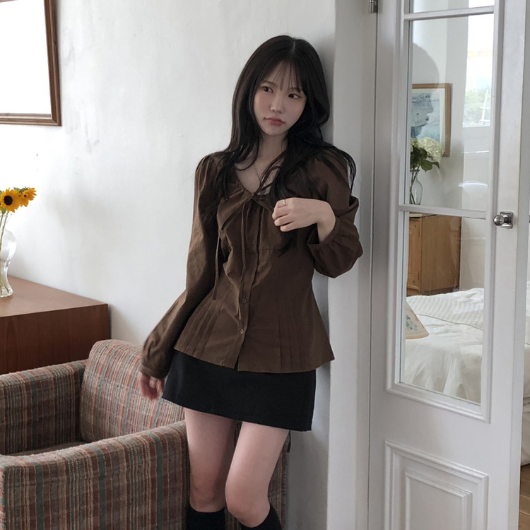 リボンパフブラウス BROWN