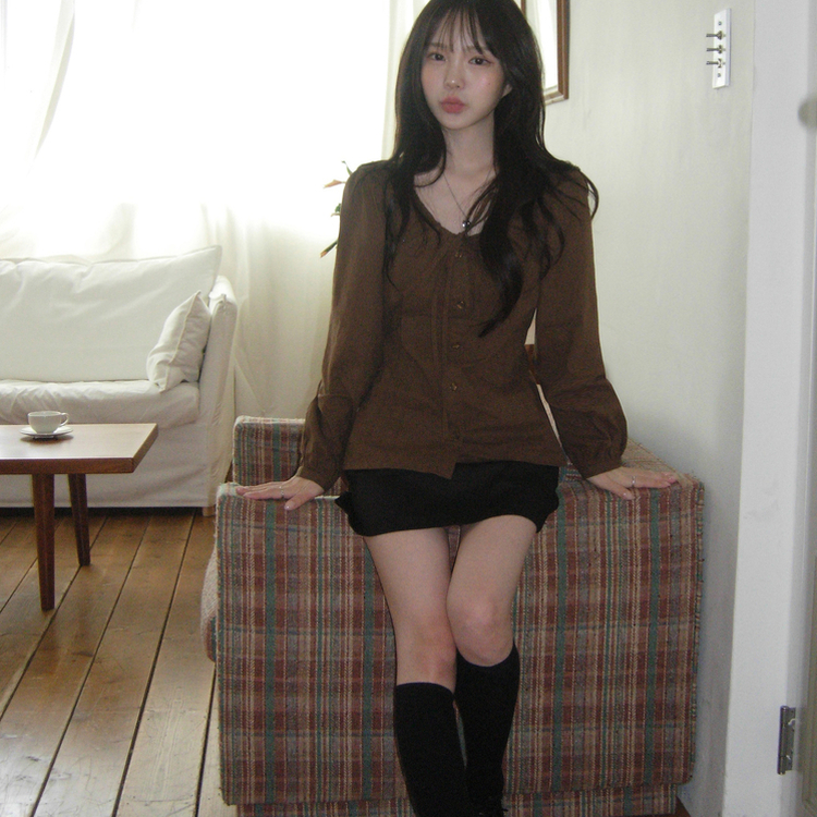 リボンパフブラウス BROWN