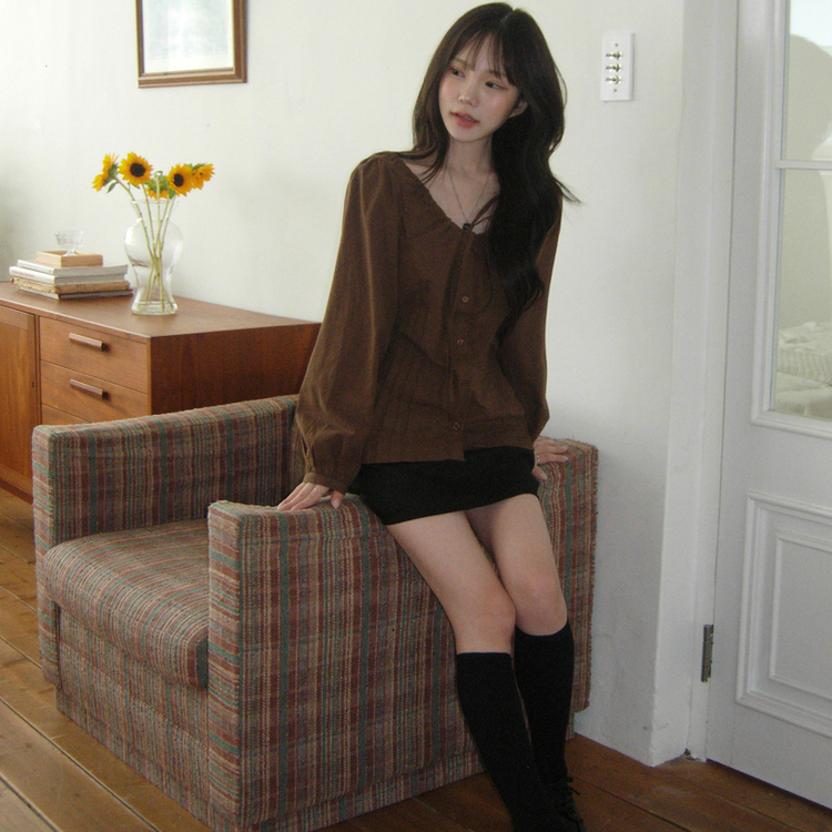 リボンパフブラウス BROWN