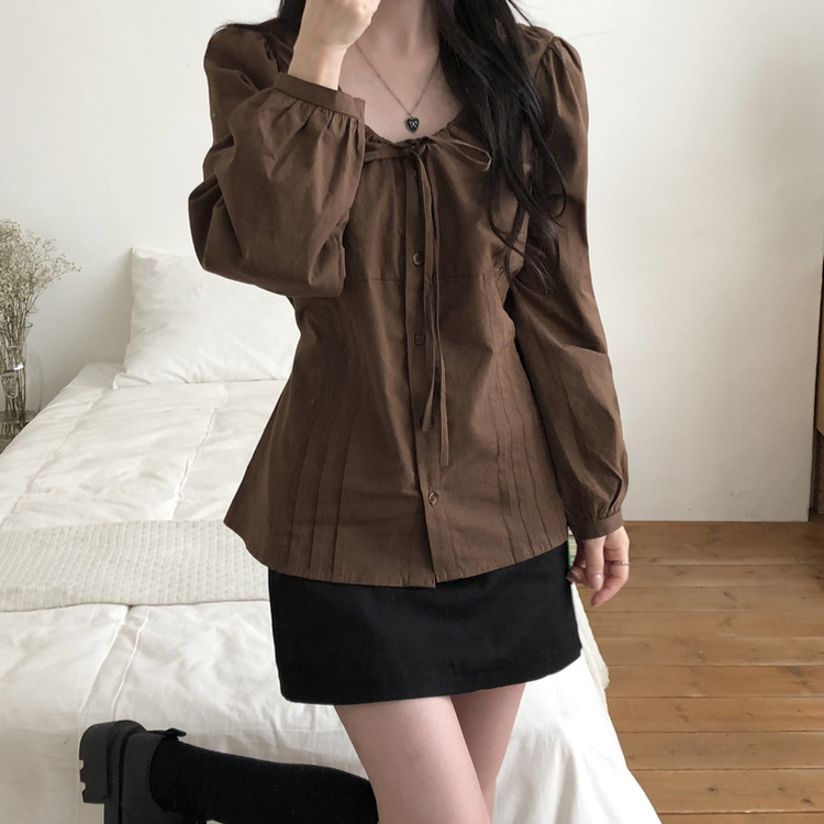 リボンパフブラウス BROWN