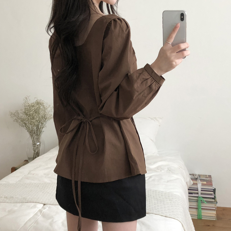リボンパフブラウス BROWN