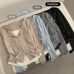 로아 골지 레이어드 긴팔 가디건 긴팔티 셔링 상의 가을 가을옷 봄 봄옷 롱슬리브