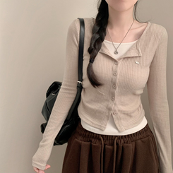 로아 골지 레이어드 긴팔 가디건 긴팔티 셔링 상의 가을 가을옷 봄 봄옷 롱슬리브 베이지