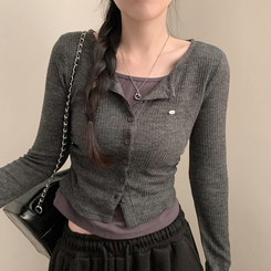 로아 골지 레이어드 긴팔 가디건 긴팔티 셔링 상의 가을 가을옷 봄 봄옷 롱슬리브 먹색