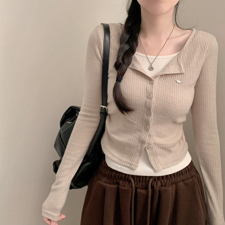 로아 골지 레이어드 긴팔 가디건 긴팔티 셔링 상의 가을 가을옷 봄 봄옷 롱슬리브 베이지