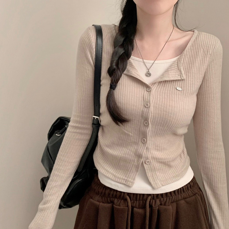 로아 골지 레이어드 긴팔 가디건 긴팔티 셔링 상의 가을 가을옷 봄 봄옷 롱슬리브 베이지