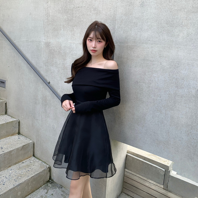 アンバランスシフォンワンピース BLACK