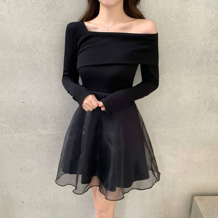 アンバランスシフォンワンピース BLACK