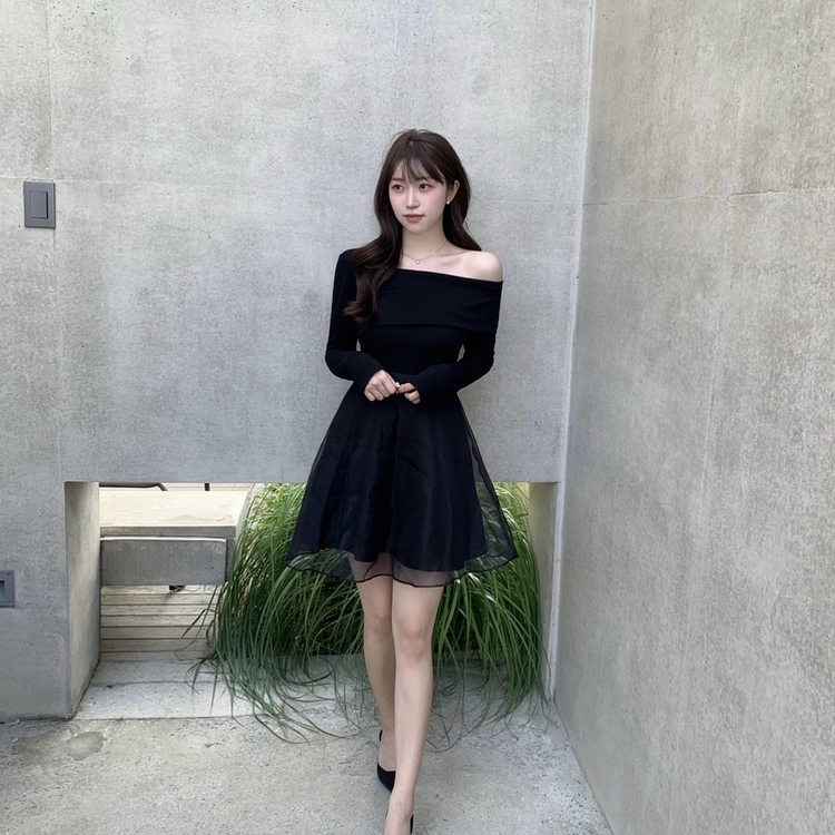 アンバランスシフォンワンピース BLACK