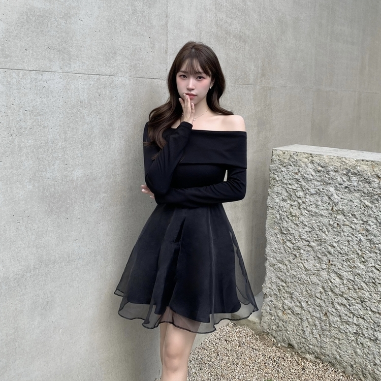 アンバランスシフォンワンピース BLACK