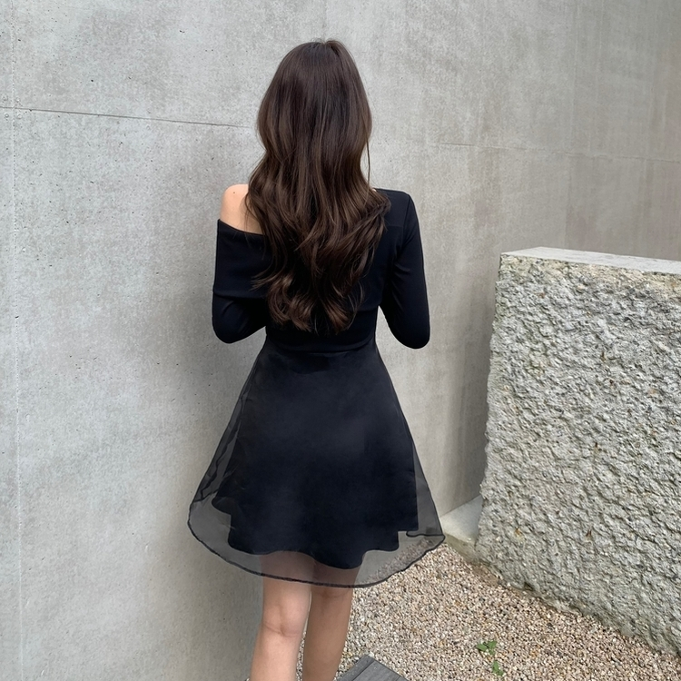 アンバランスシフォンワンピース BLACK