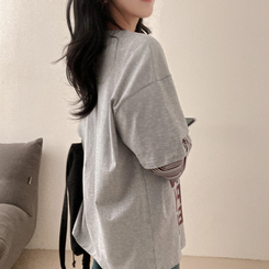 스타즈 스트라이프 레이어드 오버핏 긴팔 티셔츠 그레이