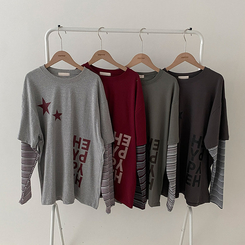 스타즈 스트라이프 레이어드 오버핏 긴팔 티셔츠