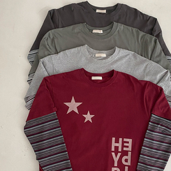 스타즈 스트라이프 레이어드 오버핏 긴팔 티셔츠