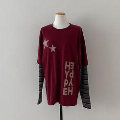 스타즈 스트라이프 레이어드 오버핏 긴팔 티셔츠