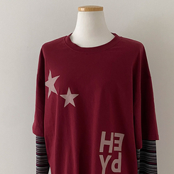 스타즈 스트라이프 레이어드 오버핏 긴팔 티셔츠