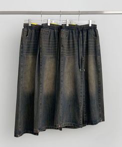 3XL폴딩 핀턱 밑단스냅 벌룬핏 와이드핏 밴딩 데님팬츠