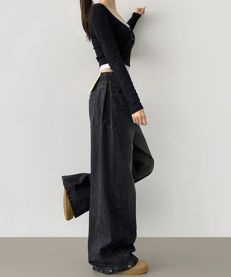 3XL폴딩 핀턱 밑단스냅 벌룬핏 와이드핏 밴딩 데님팬츠 그레이시진청