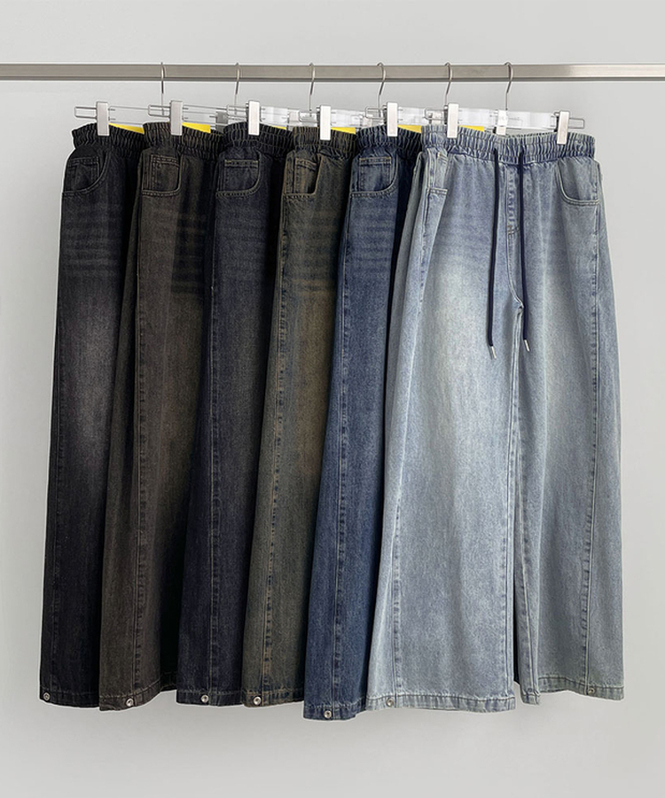 3XL폴딩 핀턱 밑단스냅 벌룬핏 와이드핏 밴딩 데님팬츠