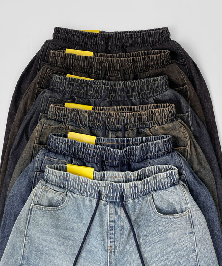 3XL폴딩 핀턱 밑단스냅 벌룬핏 와이드핏 밴딩 데님팬츠