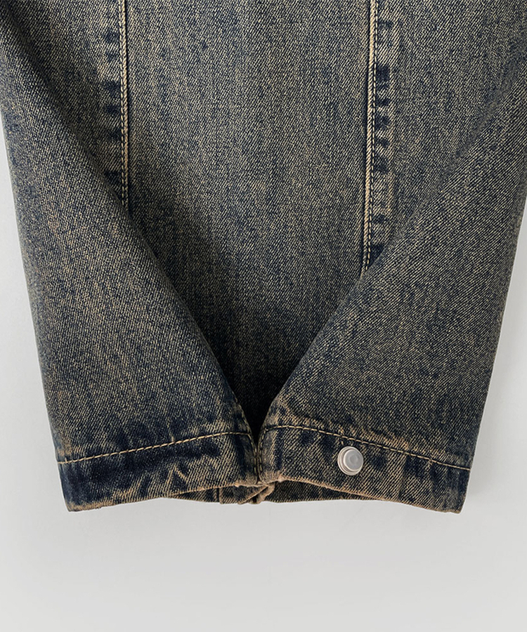 3XL폴딩 핀턱 밑단스냅 벌룬핏 와이드핏 밴딩 데님팬츠