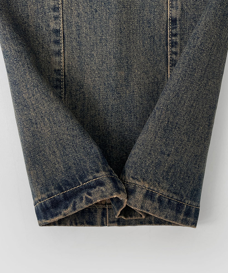 3XL폴딩 핀턱 밑단스냅 벌룬핏 와이드핏 밴딩 데님팬츠