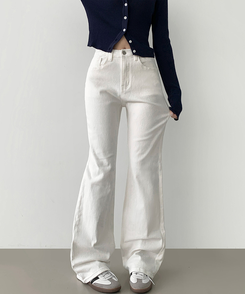 2XL가을 스판 밴딩 세미 부츠컷 면팬츠 화이트