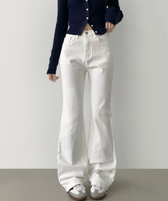 2XL가을 스판 밴딩 세미 부츠컷 면팬츠 화이트