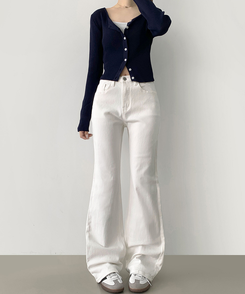 2XL가을 스판 밴딩 세미 부츠컷 면팬츠 화이트